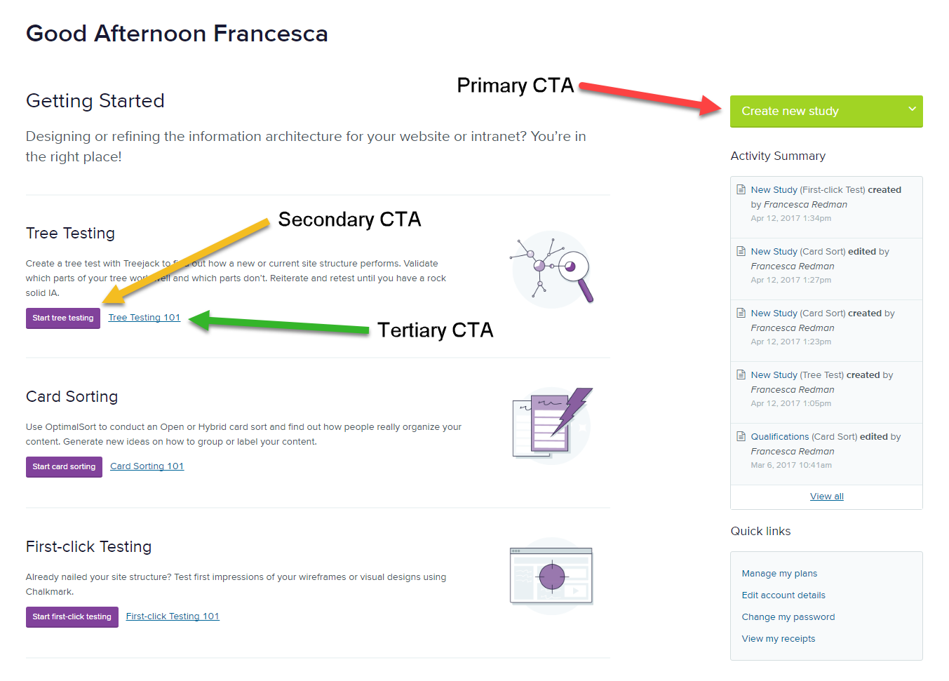 A page that implements CTA hierarchy effectively