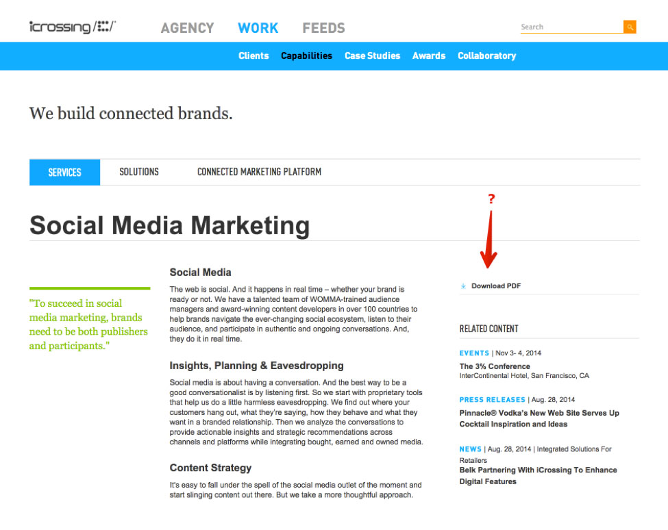 Example of a web page without an obvious CTA
