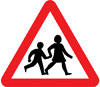 Children going to or from school or playground ahead