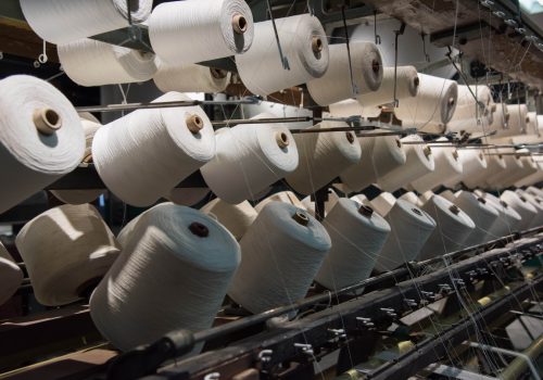 Textile factory spinning equipment spinning close-up