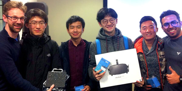The StudentHack V Manchester hackathon winners of Best VR Hack using Ultrahaptics technology