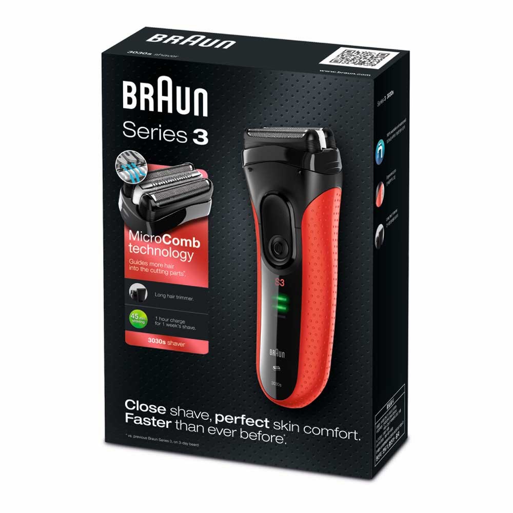 Braun Series 3 3030s Cordless Shaver With Long Hair Trimmer