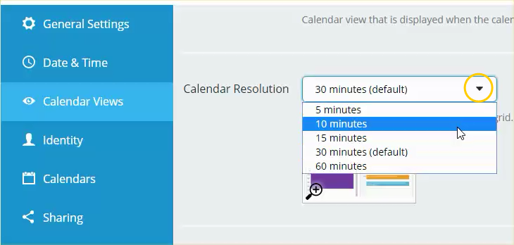 Changing default time resolution in Settings - administrator only.