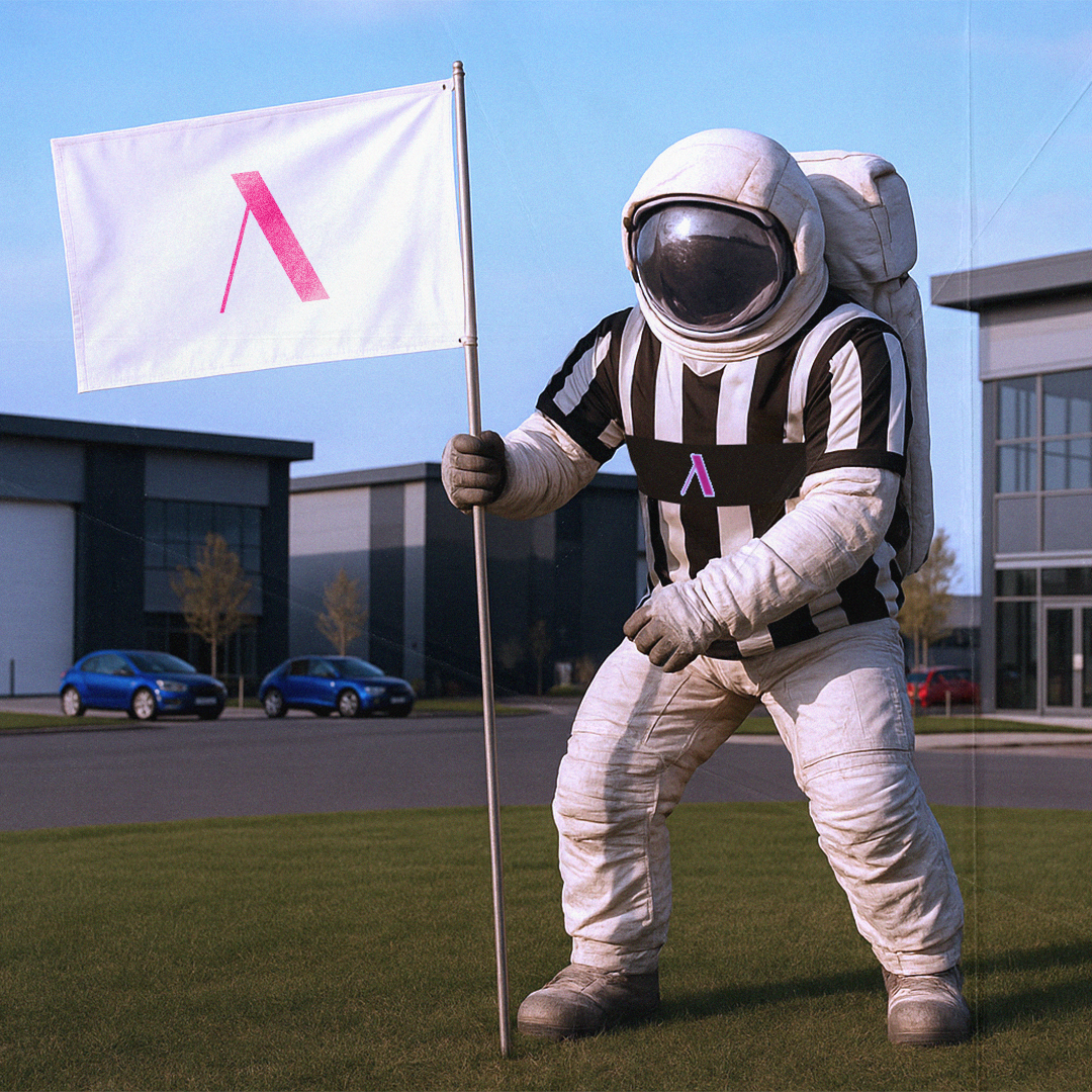 Astronaut placing CMA flag