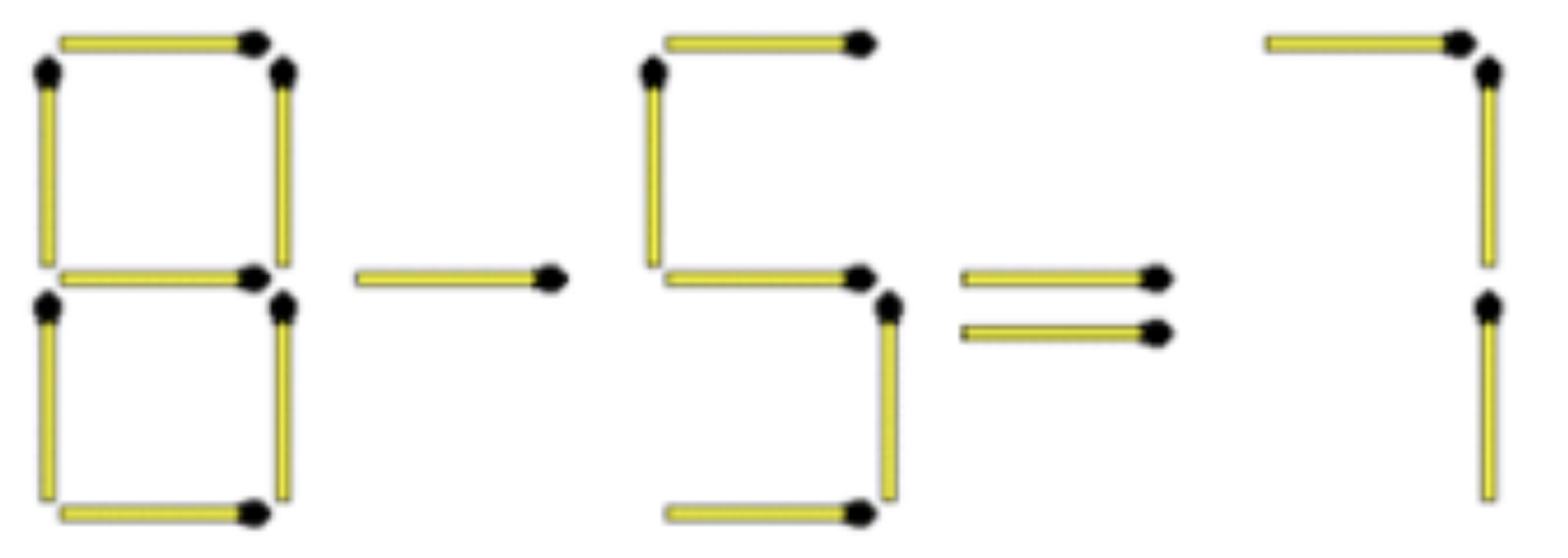 Уравнение из спичек 7 + 4 - 4 = 0. Переместите 1 спичку 3 +2=7. Переместите 1 спичку 7_2. Передвиньте 1 спичку чтобы исправить уравнение 9+4 3. 6.4