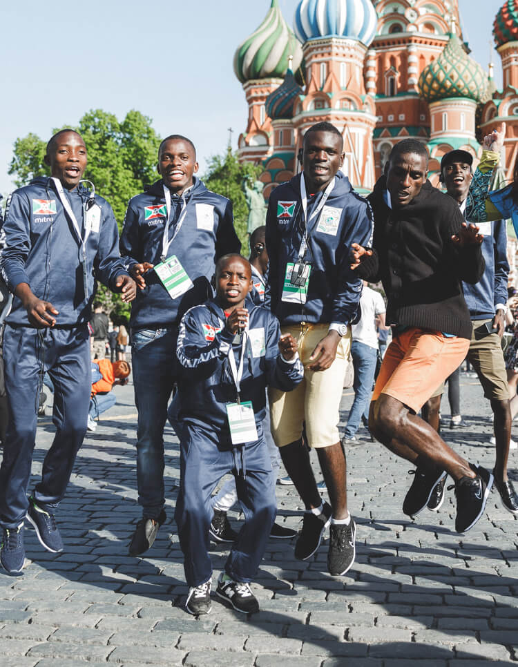 A group of young men celebrating in Russia