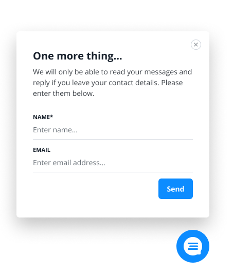Screenshot of the Website Messenger reminding the contact to leave their contact information.