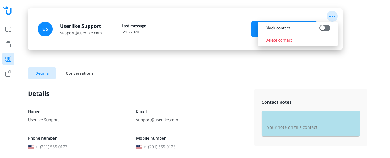 Delete contact option.