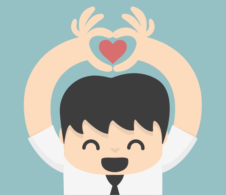 cartoon of man making a heart with his hands
