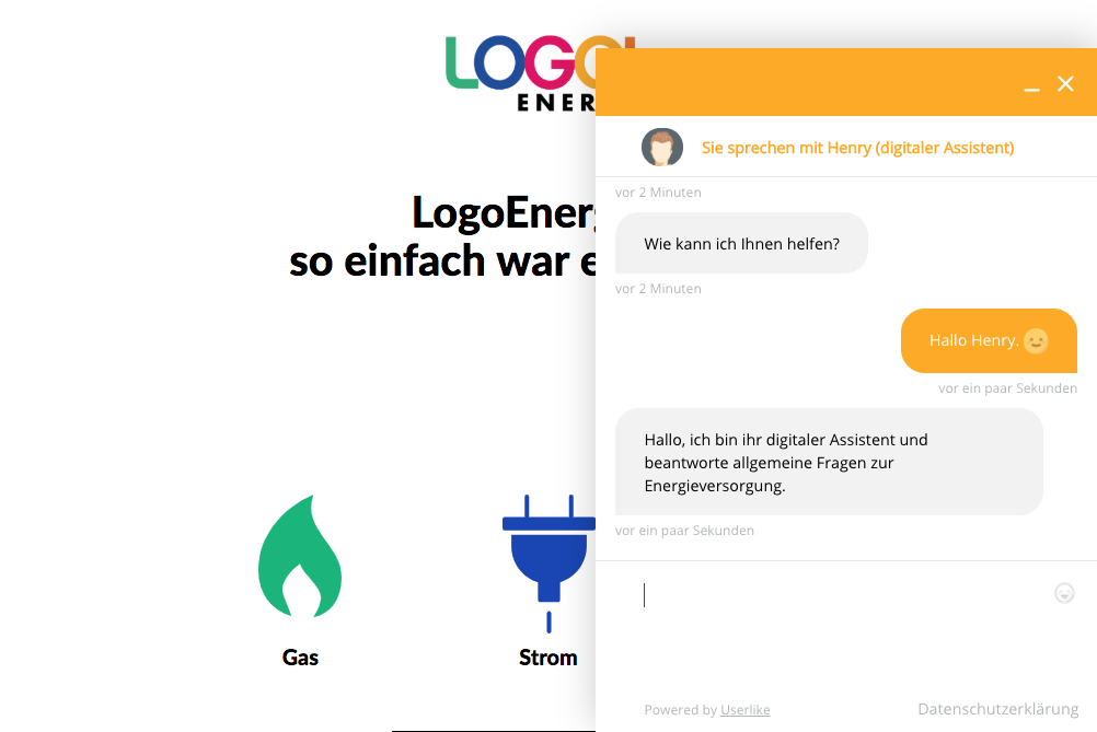 Screenshot einer Konversation mit Chatbot Henry.