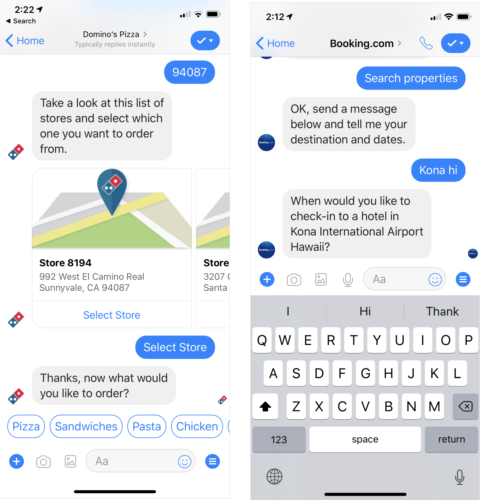 Screenshot des Chatbot von Domino Pizza