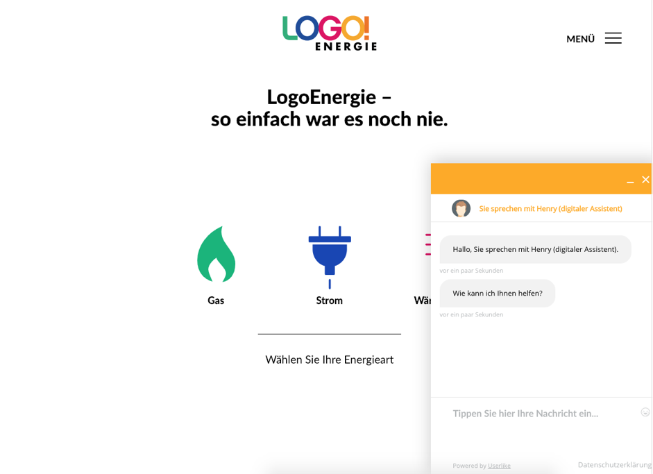 Screenshot of chatbot connected to Userlike.