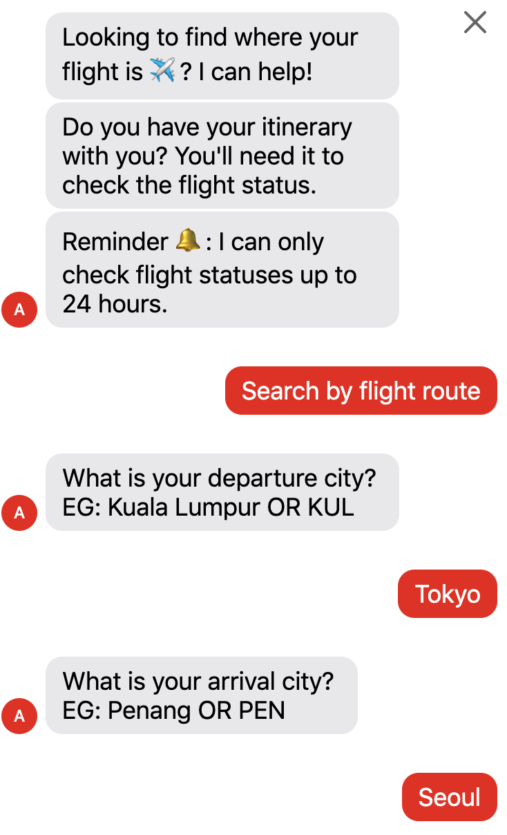 Bild von Unterhaltung mit Ada-Chatbot für die Flugbuchung