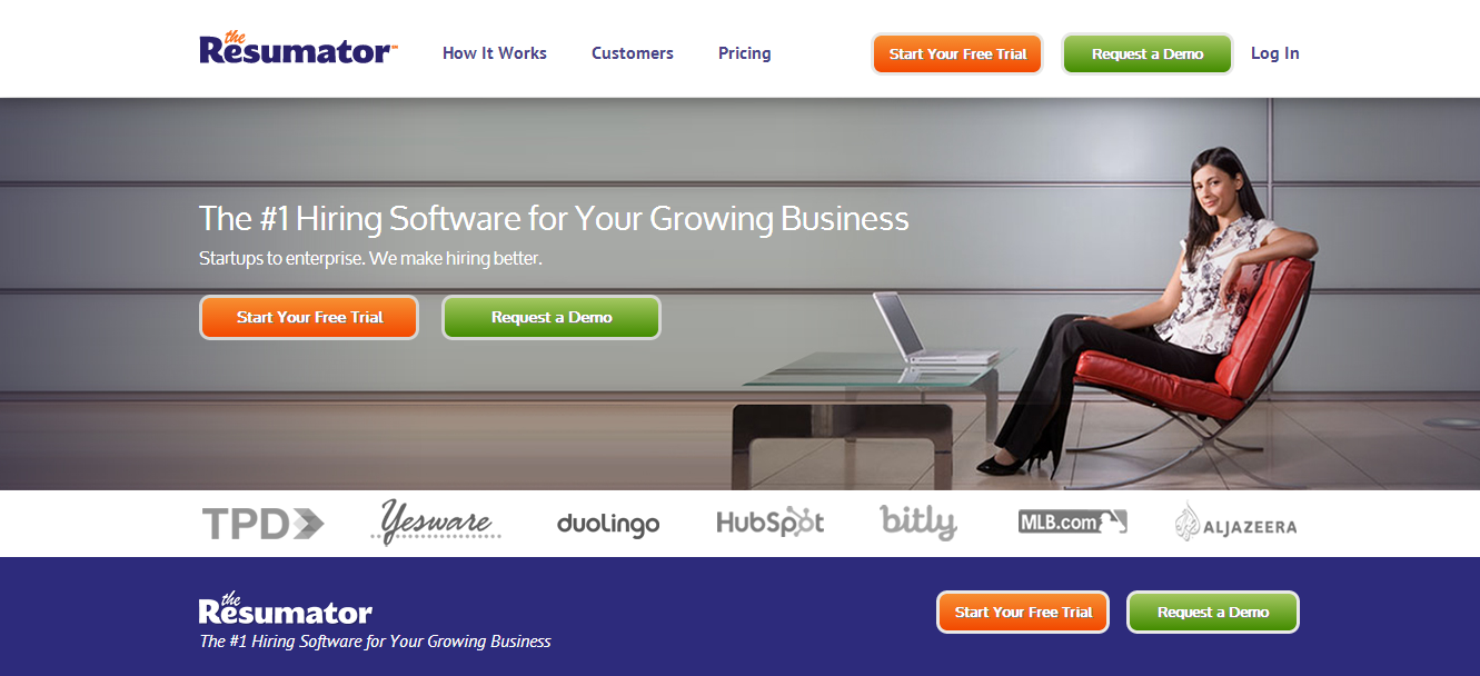 screenshot picture of resumator homepage red green cta button