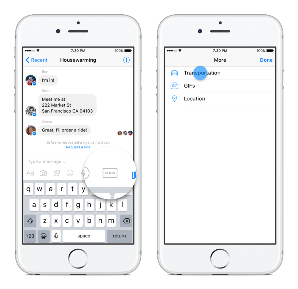 Bot-Integration per Kontextmenü im Facebook Messenger