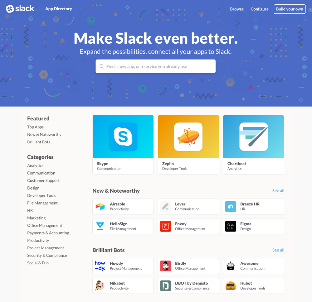 Screenshot von Slack App Directory