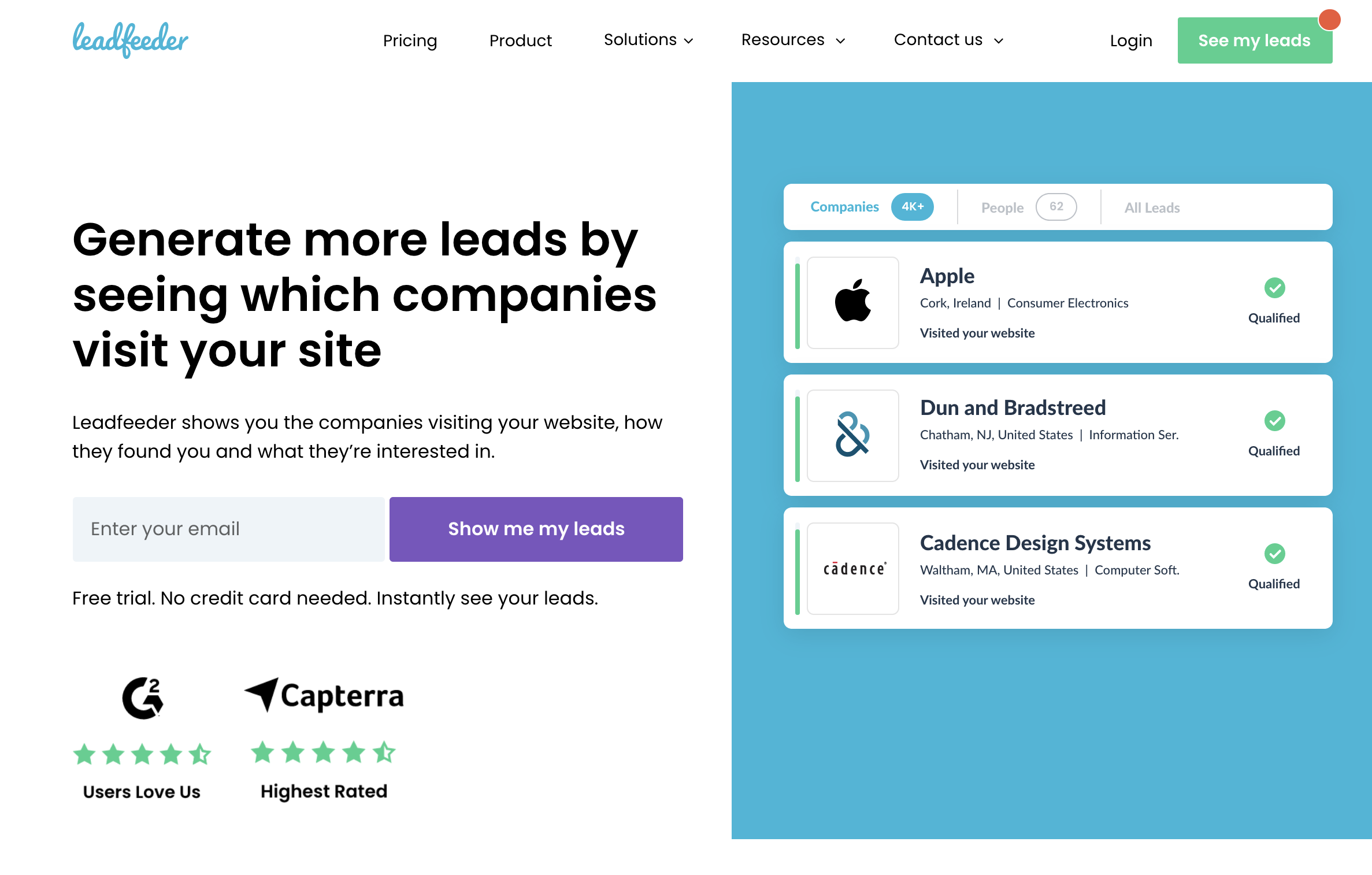 screenshot of the leadfeeder website