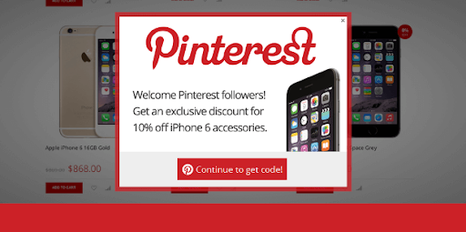 Pinterest's exit popup example