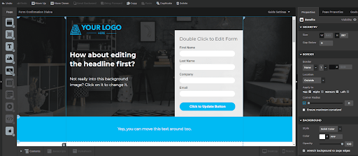 screenshot of the unbounce landing page builder