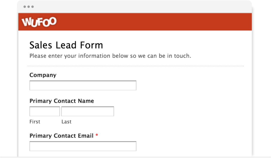 screenshot of sales lead form of wufoo