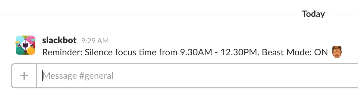 Screenshot of our Slack reminder.