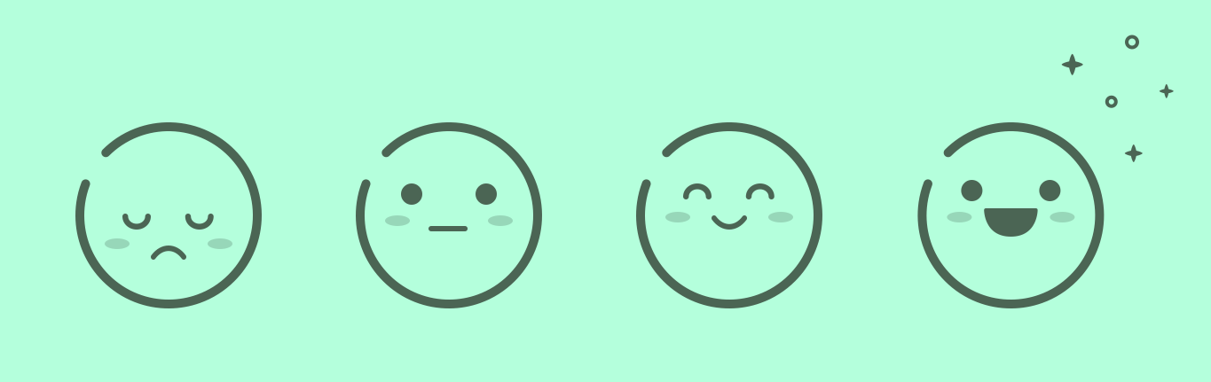 4 smileys from sad to happy.