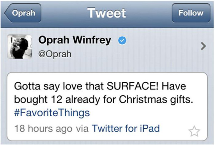 screenshot of a tweet by oprah winfrey device fail
