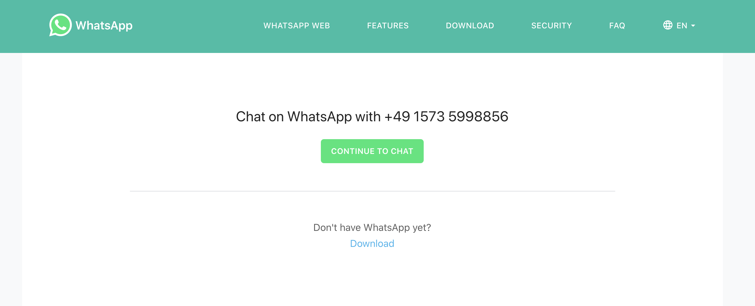 screenshot of number to contact Userlike via Whatsapp