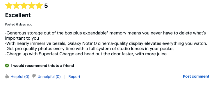 a screenshot of a review on Best Buy's website showing customer satisfaction