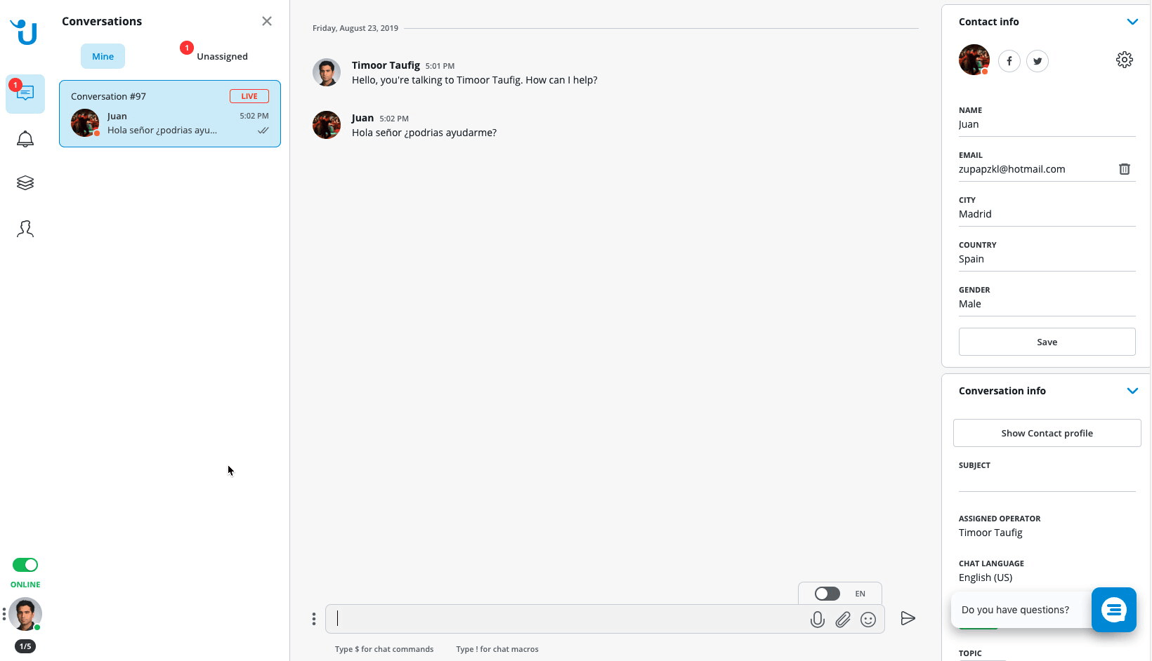 Presentación de la función de traducción en vivo de Userlike.