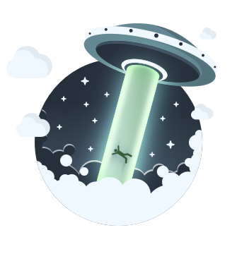 Comic-Figur wird von UFO gefangen.