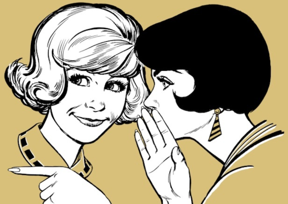 cartoon of two women whispering