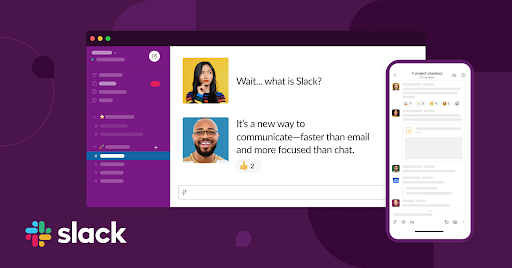 promotional image of slack's desktop and mobile app