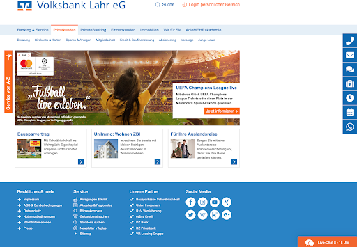 screenshot of volksbank homepage