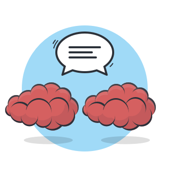 cartoon of brains linked by chat bubble