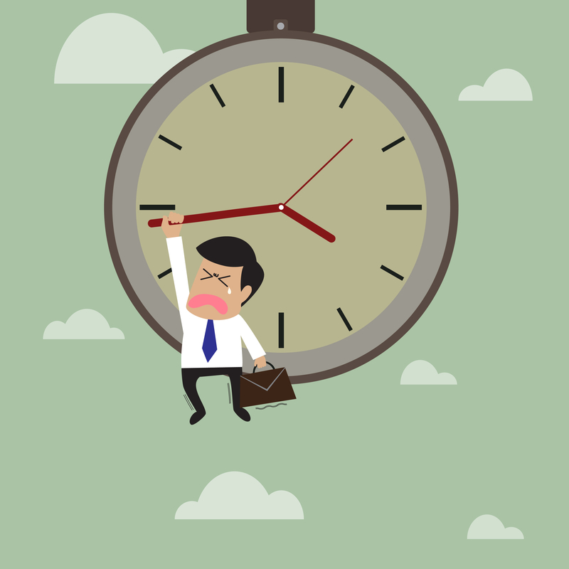 una caricatura de una persona colgada de un reloj