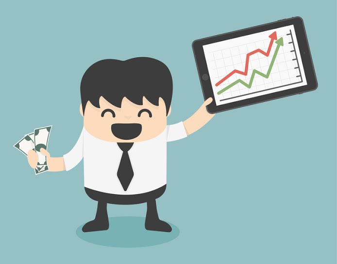 dreamstime comic picture of manager with positive statistics and money