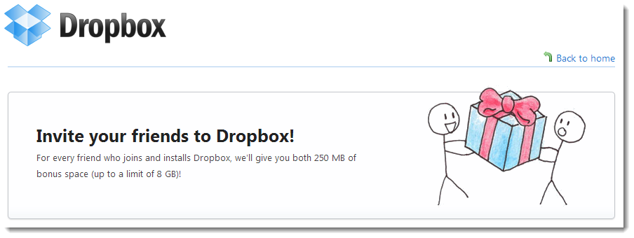 screenshot of dropbox friends invite freebie campaign copy text
