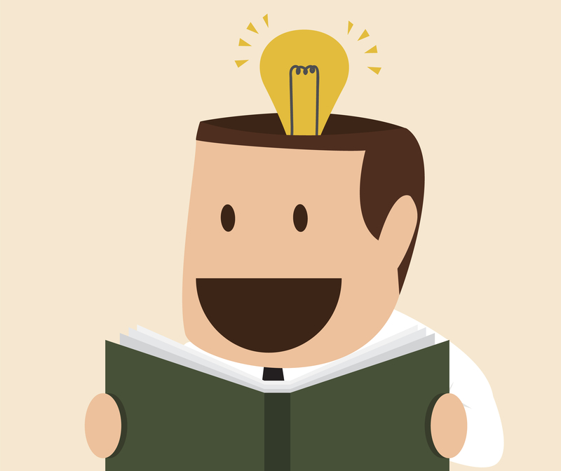 dreamstime comic picture of manager reading book and having bulb coming out of his head