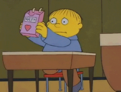 A gif of Ralph from the Simpsons, not getting any love letters on Valentine's day.