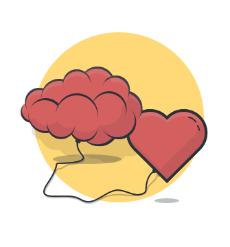 A heart connected to a brain, symbolizing empathy.