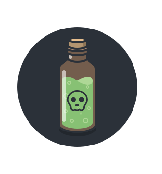 A poison bottle, to symbolize unfair reviews.