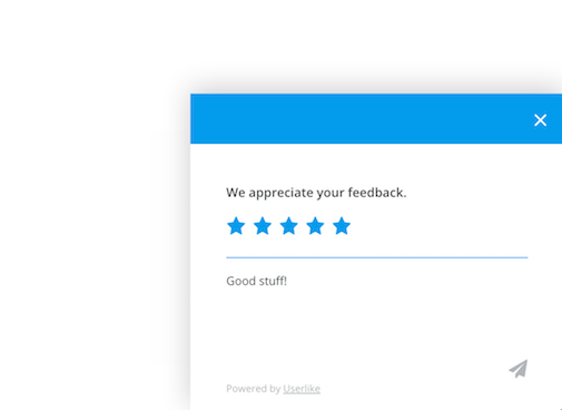 Screenshot van chat widget met ingebouwde post-service enquête.