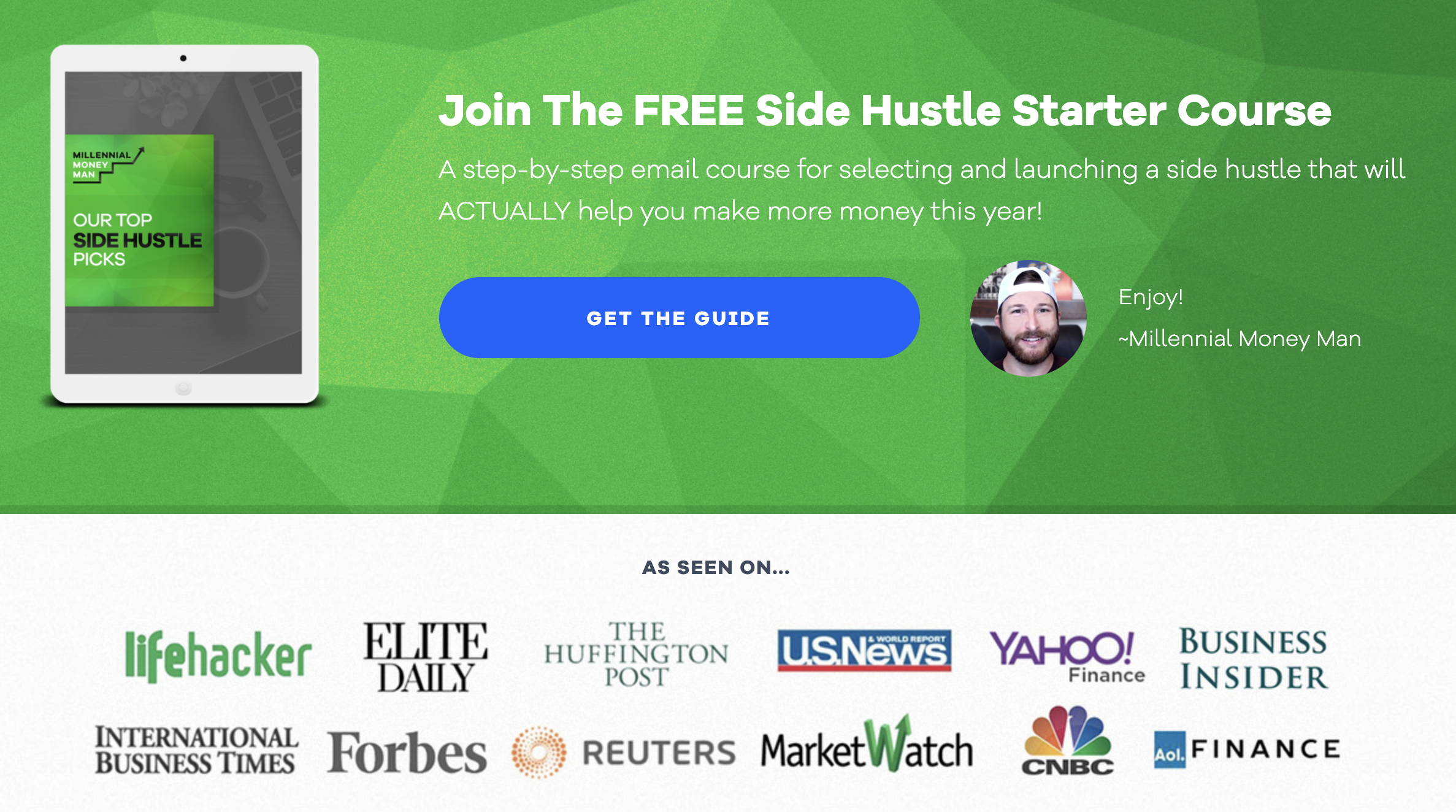 example of Finance blog Millennial Money Man’s “side hustle starter course.”