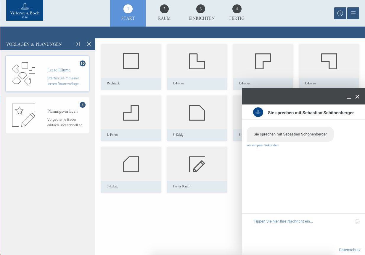 Screenshot zeigt Online-Tool mit Live-Chat-Unterstützung
