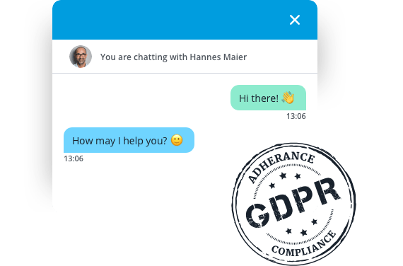 Chat window with a GDRP compliance stamp.