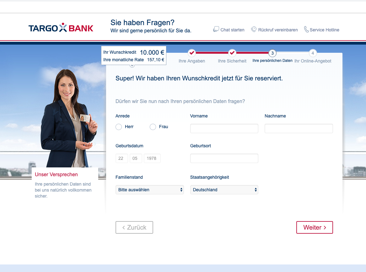 Screenshot von Targobank Live-Chat.