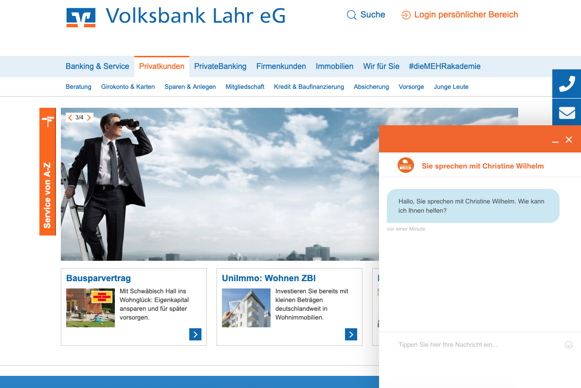 Screenshot vom Volksbank Lahr Live-Chat.