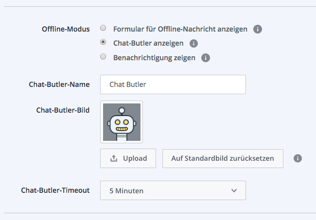 Im Dashboard können Sie die Einstellungen für Chat Butler vornehmen