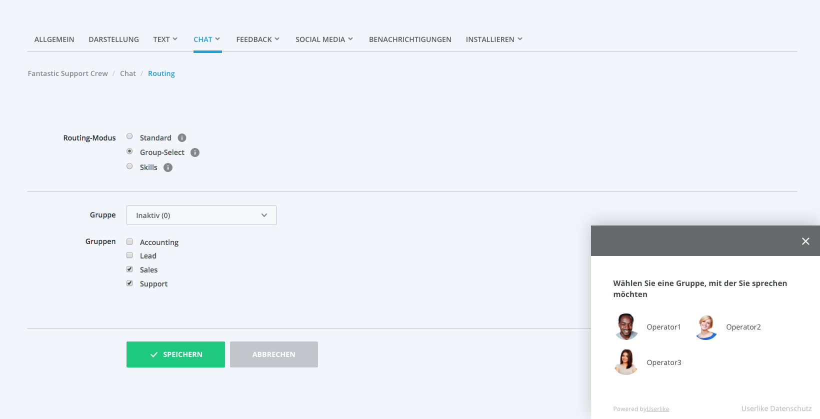 Die Option Group-Select finden Sie im Widget-Konfigurator in Ihrem Dashboard